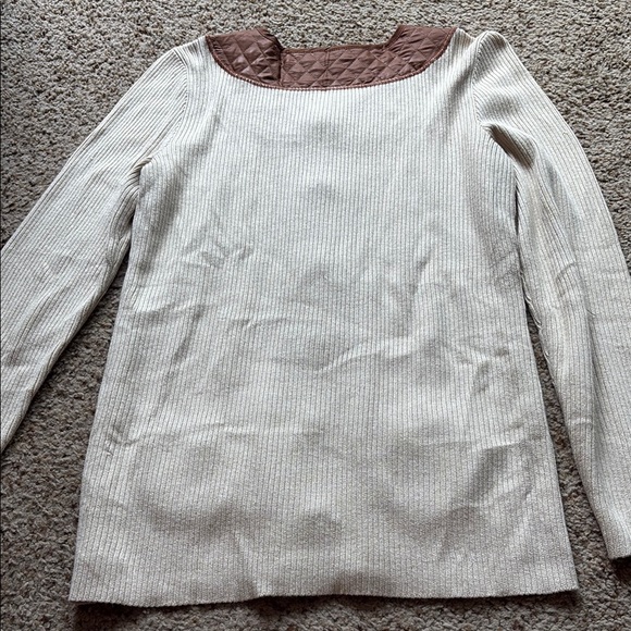 NIC+ZOE Cream and Brown ribbed Cardigan with quilted accents size M - Picture 2 of 5